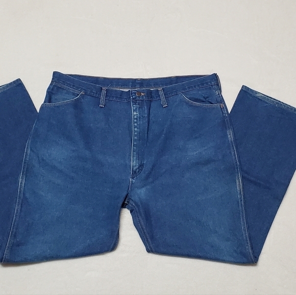 Vintage 1970s Wrangler Unisex Extra High Rise Boot Cut Dark Wash Jeans 945DEN - Picture 3 of 11